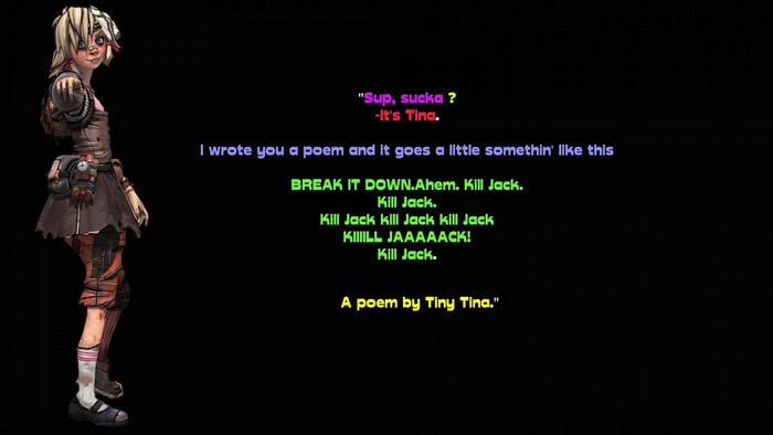 Tiny Tina from Borderlands 2 with a poem