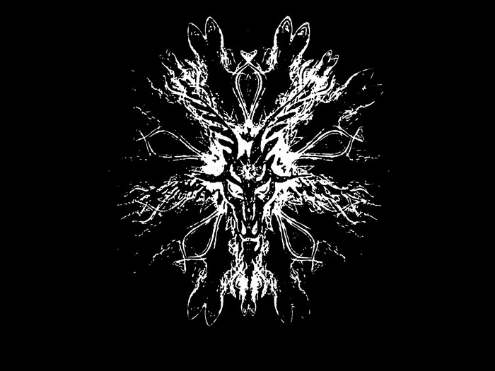 Monochrome symmetrical pattern with goat-like head