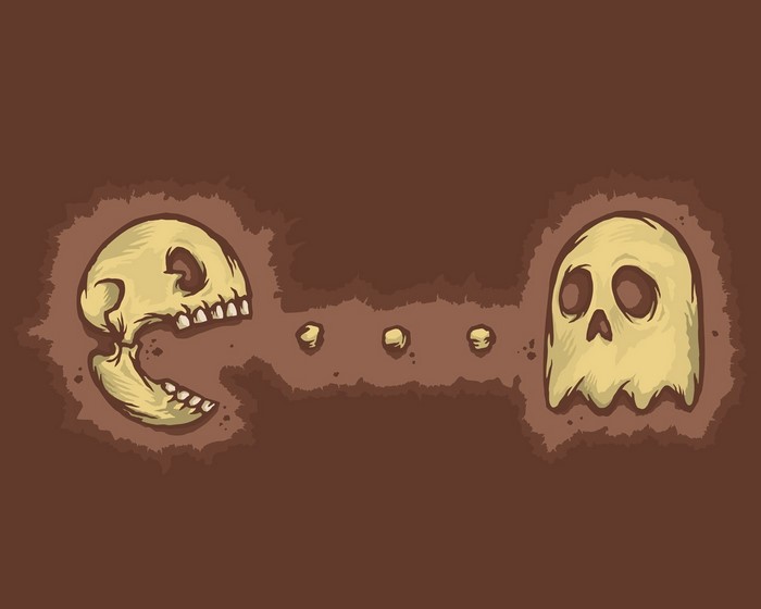 Skull Pacman and Ghost Illustration
