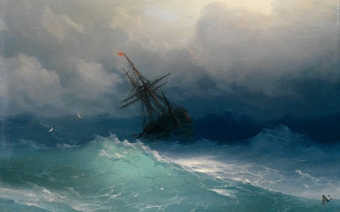 A sailing ship in a stormy sea