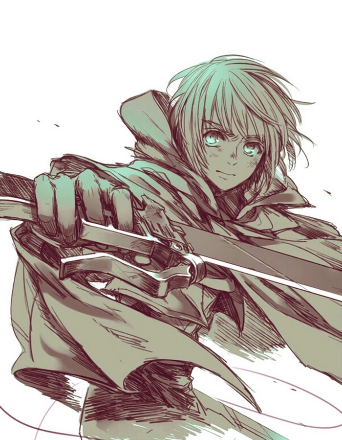 Armin Arlert from Shingeki no Kyojin holding a sword