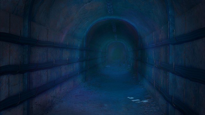 Tunnel with wires and blue light