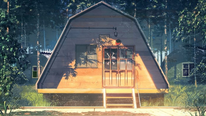 A-frame house in a forest