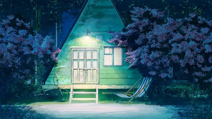 Everlasting Summer house with bicycle and lounge chair