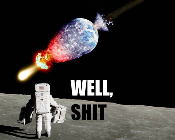 Astronaut on Moon watches Earth get hit by asteroid