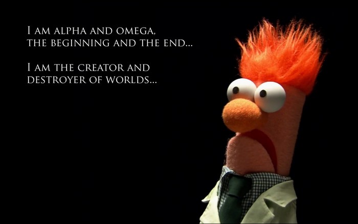 Beaker from The Muppets with text