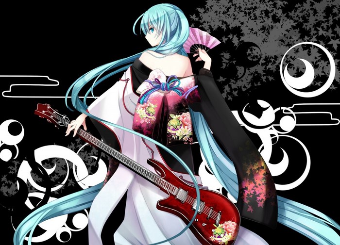 Hatsune Miku in Kimono with Guitar