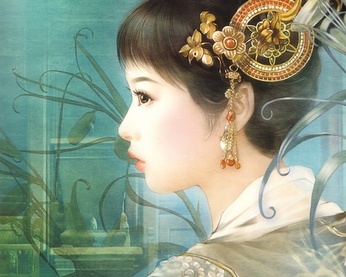 Artwork of an Asian woman in traditional attire