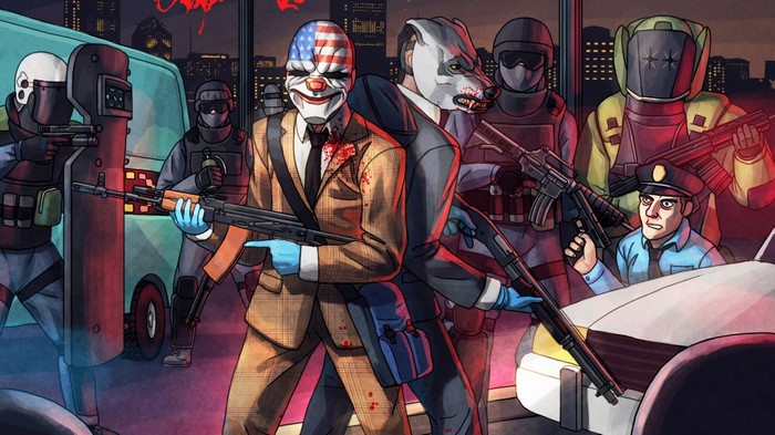 Payday 2 characters in a standoff