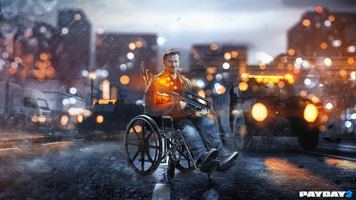 Man in wheelchair with gun in Payday 2