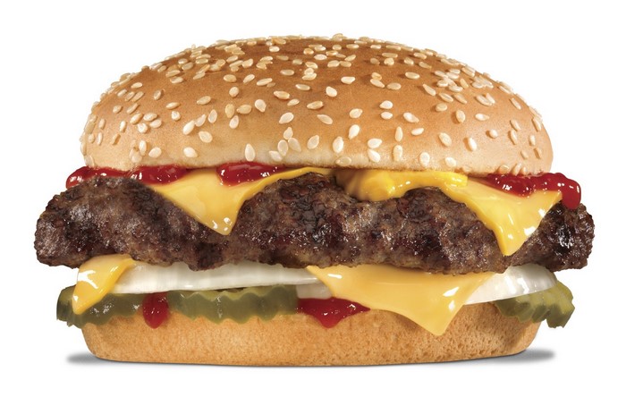 Cheeseburger with sesame seed bun and toppings