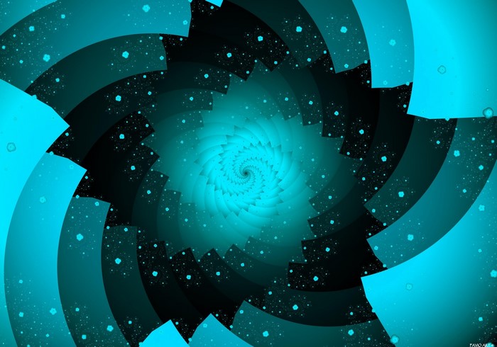 Abstract blue spiral fractal with stars