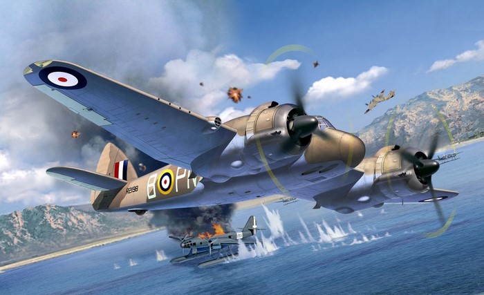 Bristol Beaufighter aircraft in combat over water