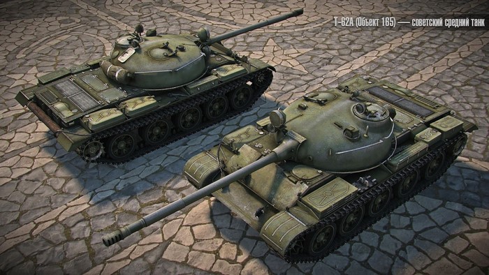 Two T-62A tanks on a cobblestone ground