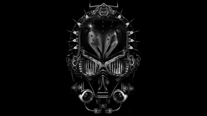 Monochrome illustration of a mechanical mask