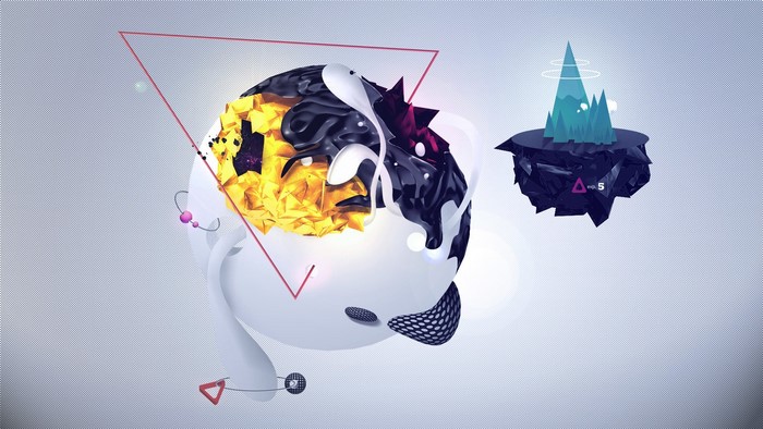 Abstract 3D spheres with geometric shapes and floating island