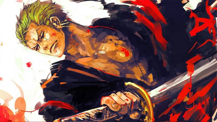 Roronoa Zoro with Sword in Intense Anime Style