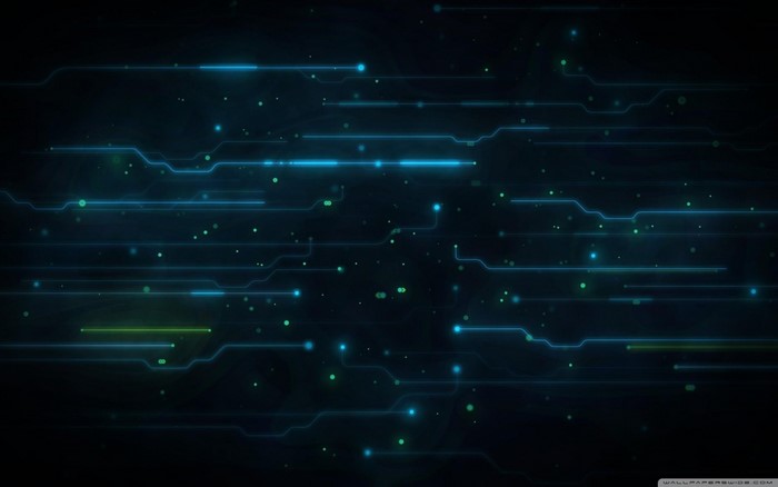 Abstract blue and green circuit board lines on dark background