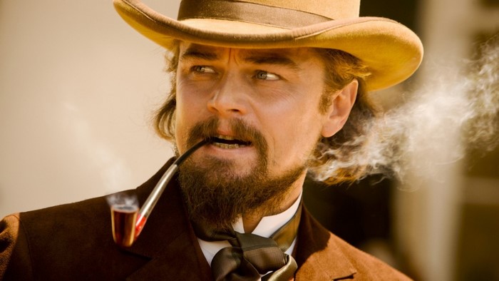 Calvin Candie from Django Unchained smoking a pipe
