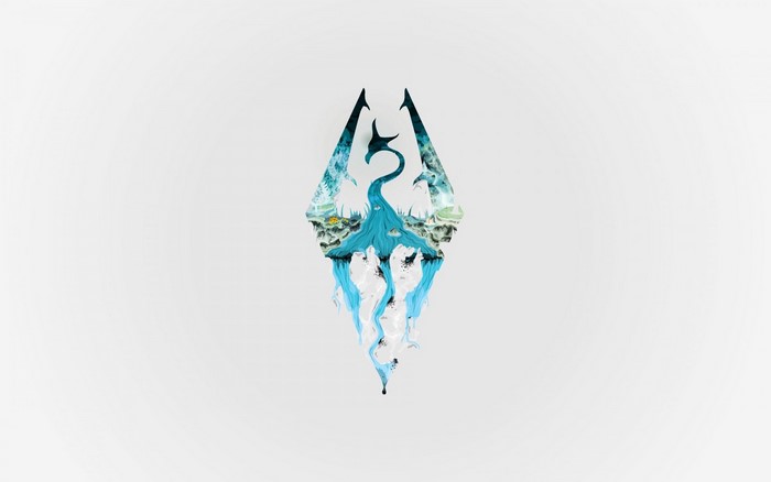 The Elder Scrolls V: Skyrim Logo with Water and Fish