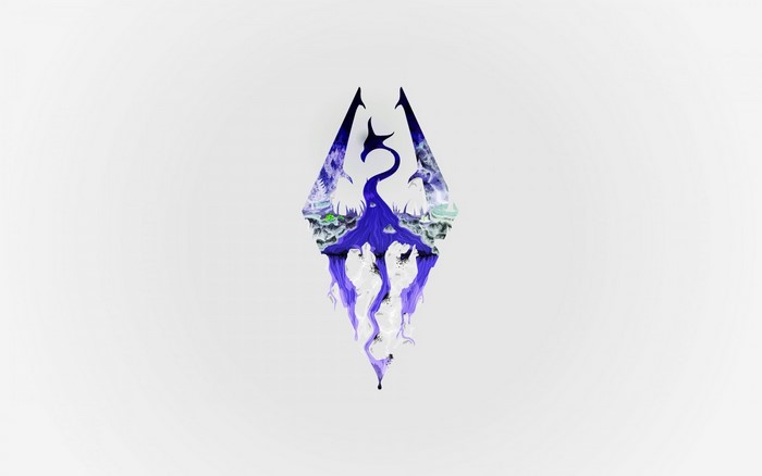 The Elder Scrolls V Skyrim logo with dragon and landscape