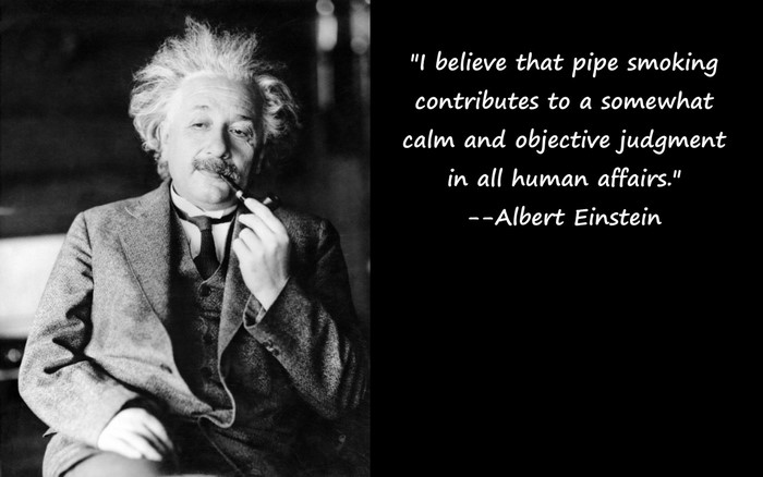 Albert Einstein smoking a pipe