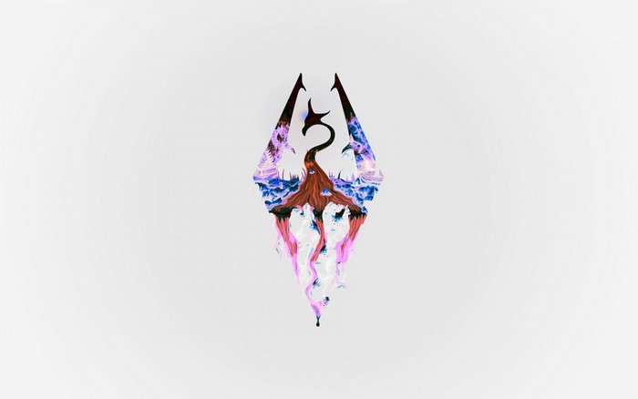The Elder Scrolls V Skyrim logo with abstract art