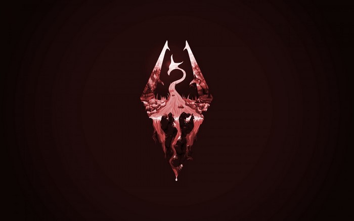 The Elder Scrolls V Skyrim logo with dragon and landscape
