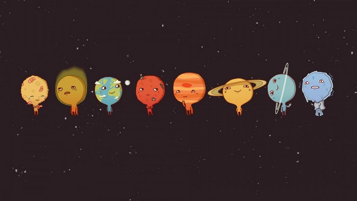 Cartoon planets of the Solar System in space