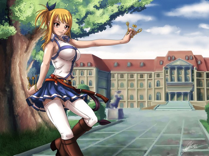 Lucy Heartfilia from Fairy Tail holding keys