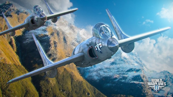 World of Warplanes fighter jets flying over mountains