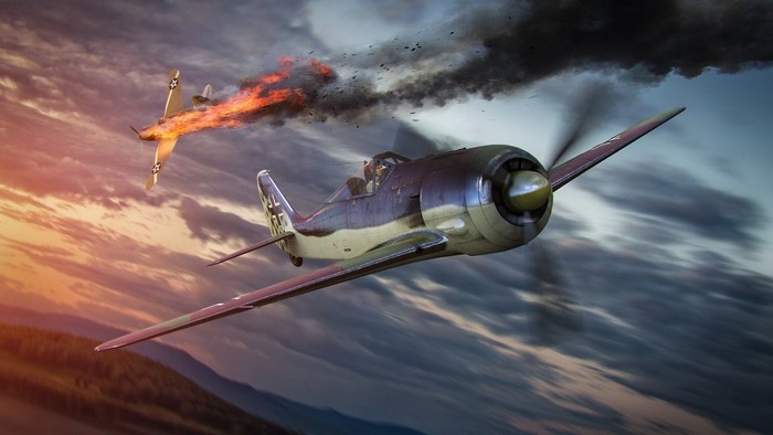 World of Warplanes dogfight with burning aircraft