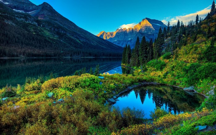 Mountain Lake and Forest Reflection at Sunset