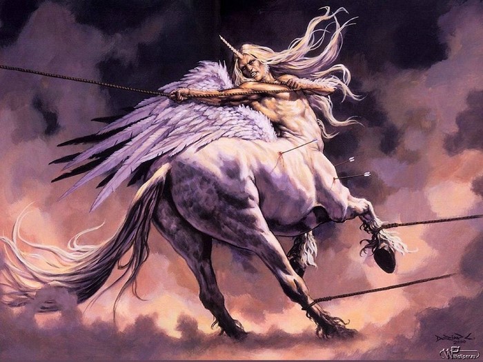 Winged Centaur with Unicorn Horn Attacked by Arrows