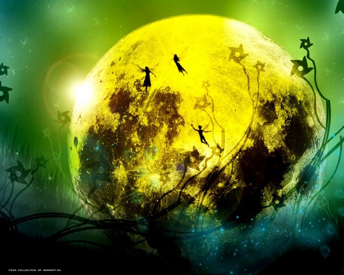 Fantasy art of fairies on a yellow planet