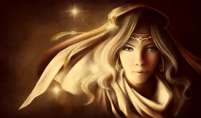 Fantasy art of a woman with flowing hair