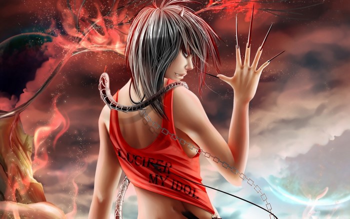 Anime girl with snake and red flames