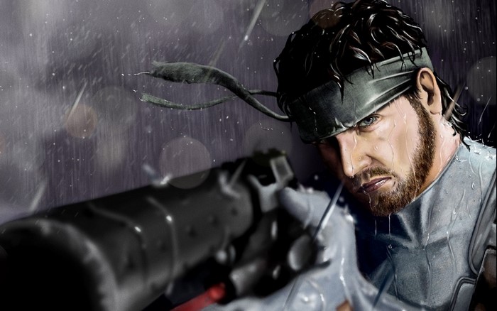 Solid Snake from Metal Gear Solid in the rain