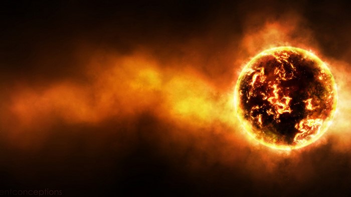 The Sun emitting light and heat in outer space