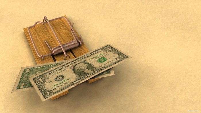 Money trap with dollar bills