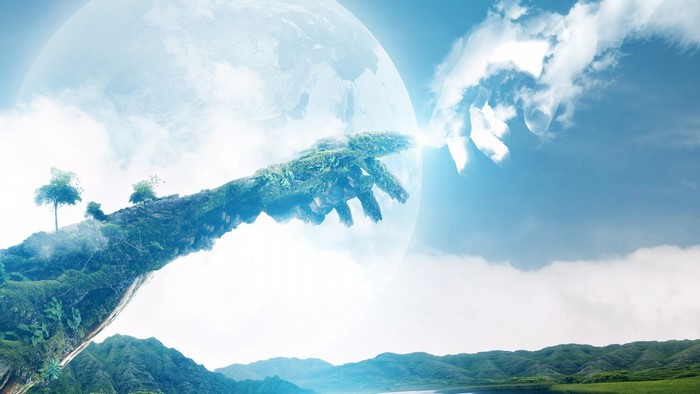 Creation of Adam with nature elements