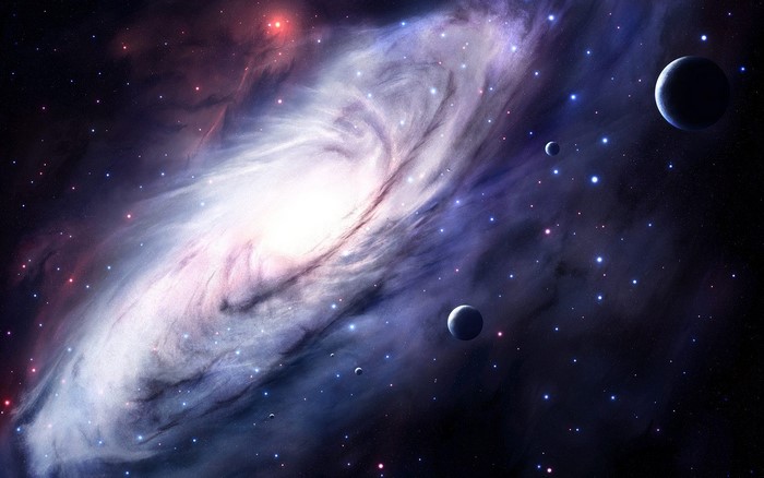 Spiral galaxy with planets and stars