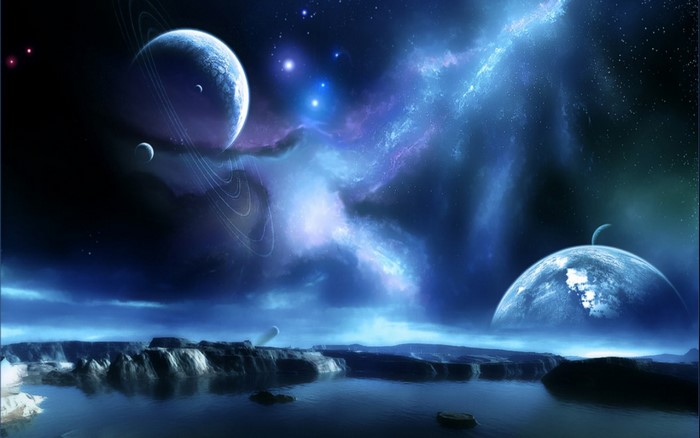 Mystical Nighttime Space Scene with Planets