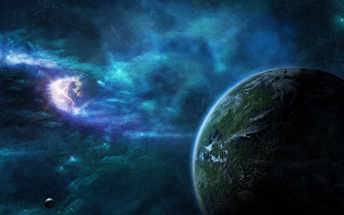 Planet and nebula in outer space