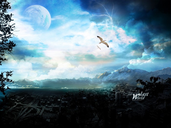 Last World Cityscape with Moon and Lightning