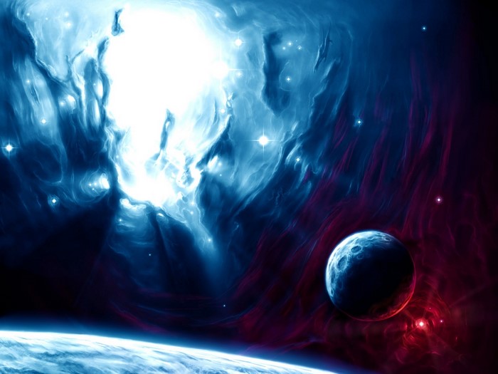 Planet and Nebula in Outer Space