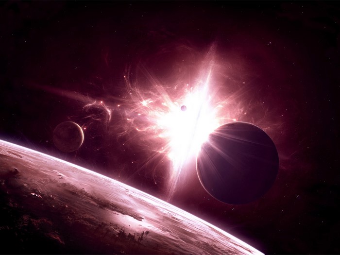 Planets and nebula in outer space