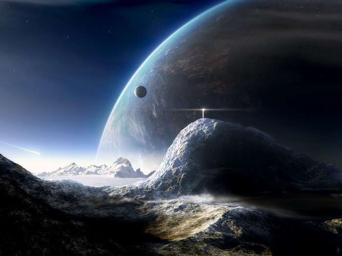 Alien planet with large planet and moon