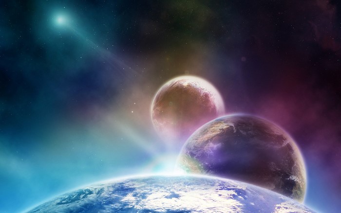 Planets and nebula in outer space
