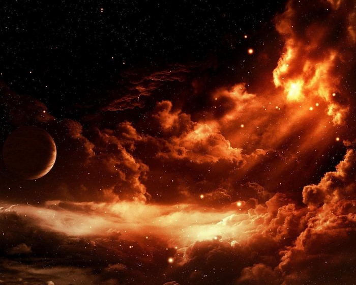 Planet and nebula in outer space